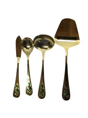 Classic Traditions Holly Berry 4 Piece Gold Plated Serving Set Vintage 1980s